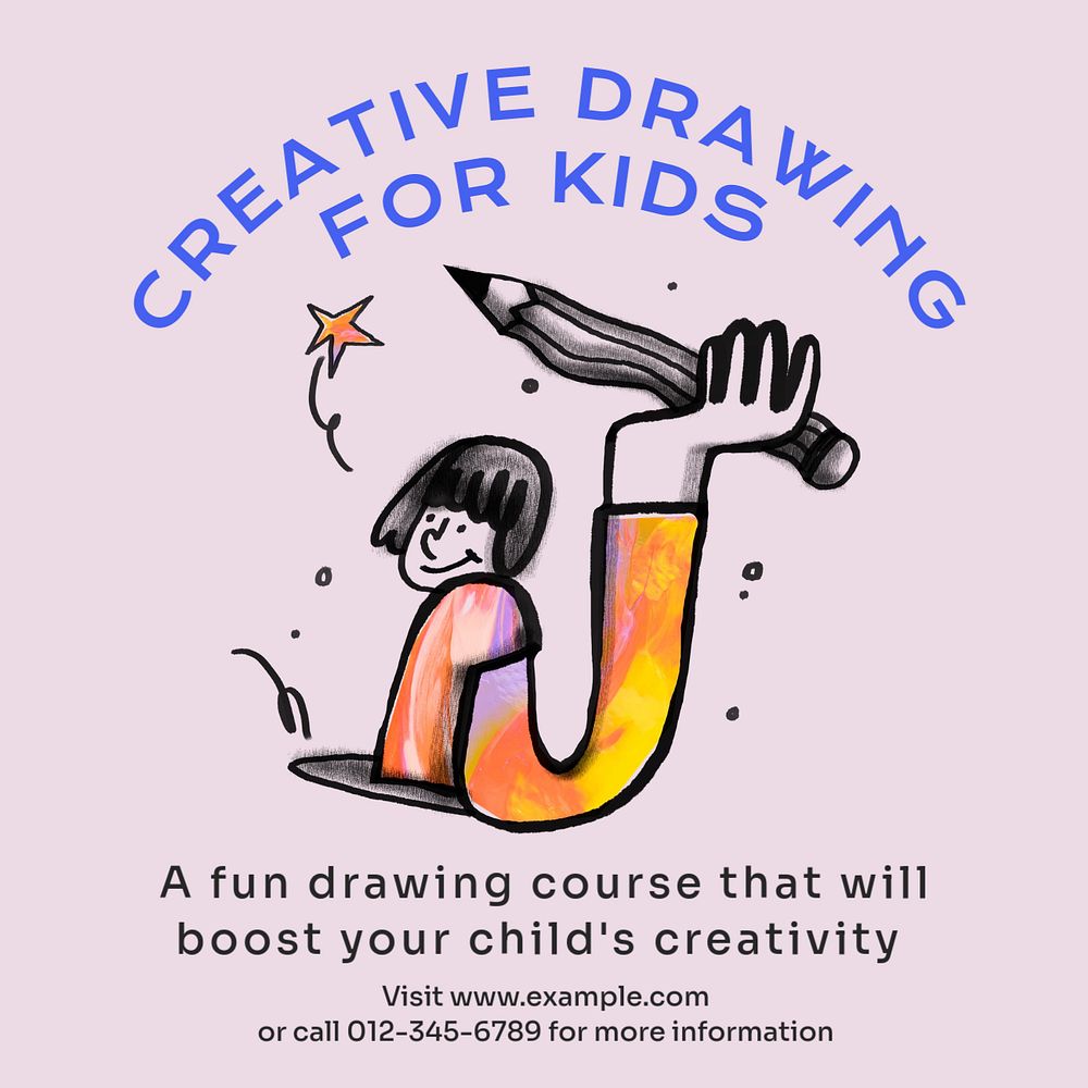 Creative drawing Instagram post template, editable text