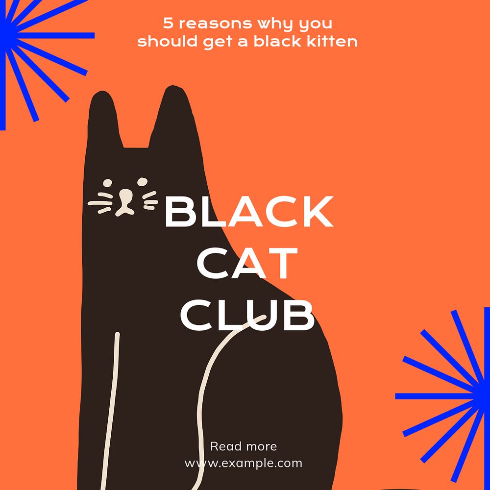 Black cat club Instagram post template, editable text