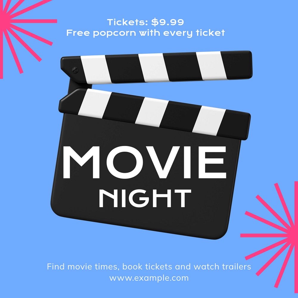 Movie night Instagram post template, editable text