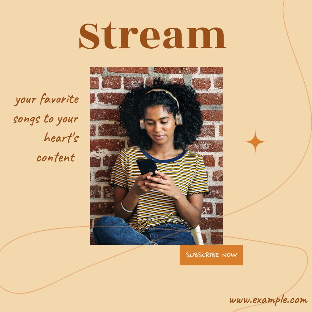 Stream music Instagram post template, editable text