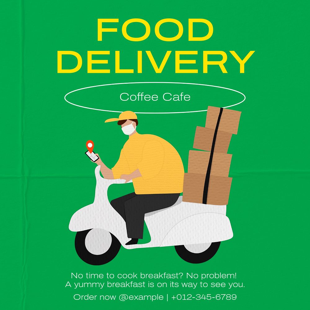 Food delivery Instagram post template, editable text