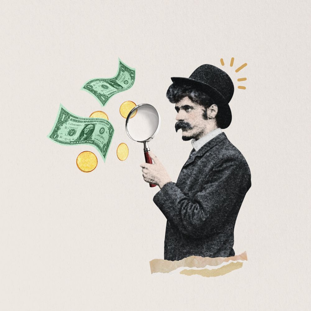 Investor finding, man holding magnifying glass editable, finance. Remixed by rawpixel.