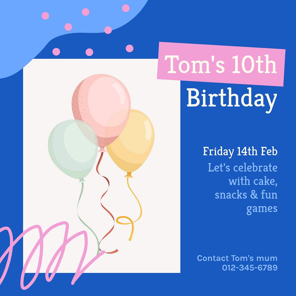 Kids birthday Instagram post template, editable text