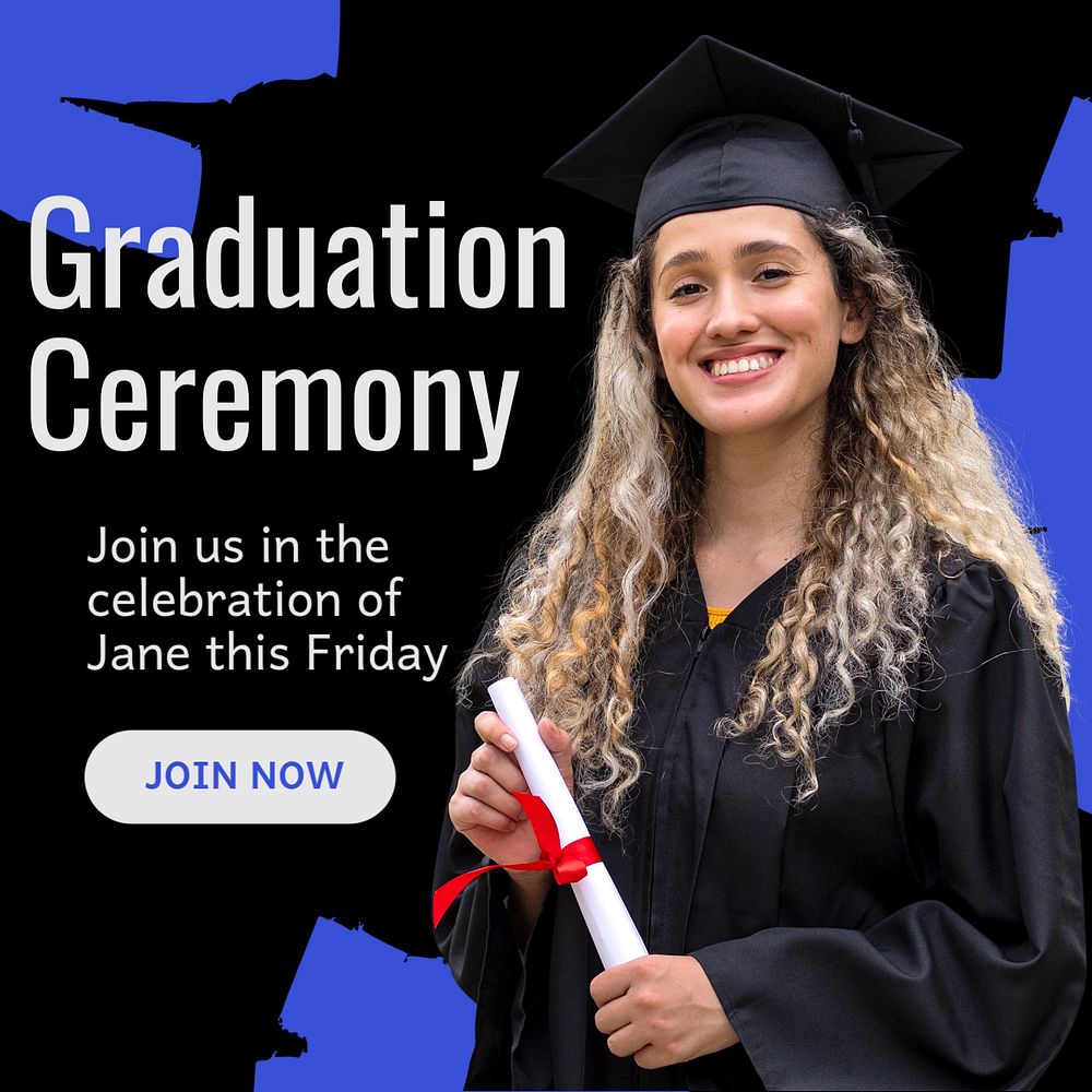 Graduation ceremony Instagram post template, editable text