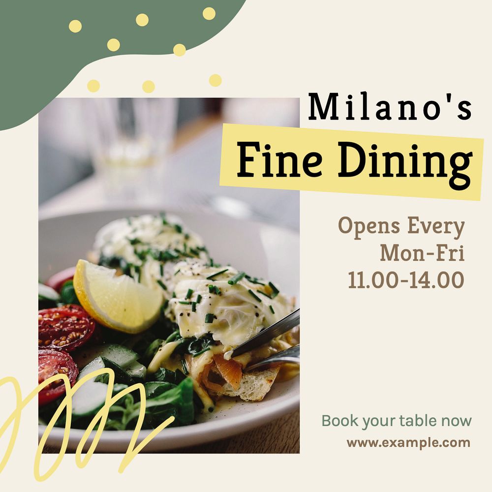 Fine dining Instagram post template, editable text