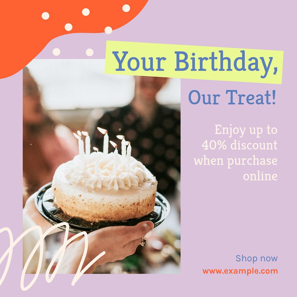 Birthday discount Instagram post template, editable text