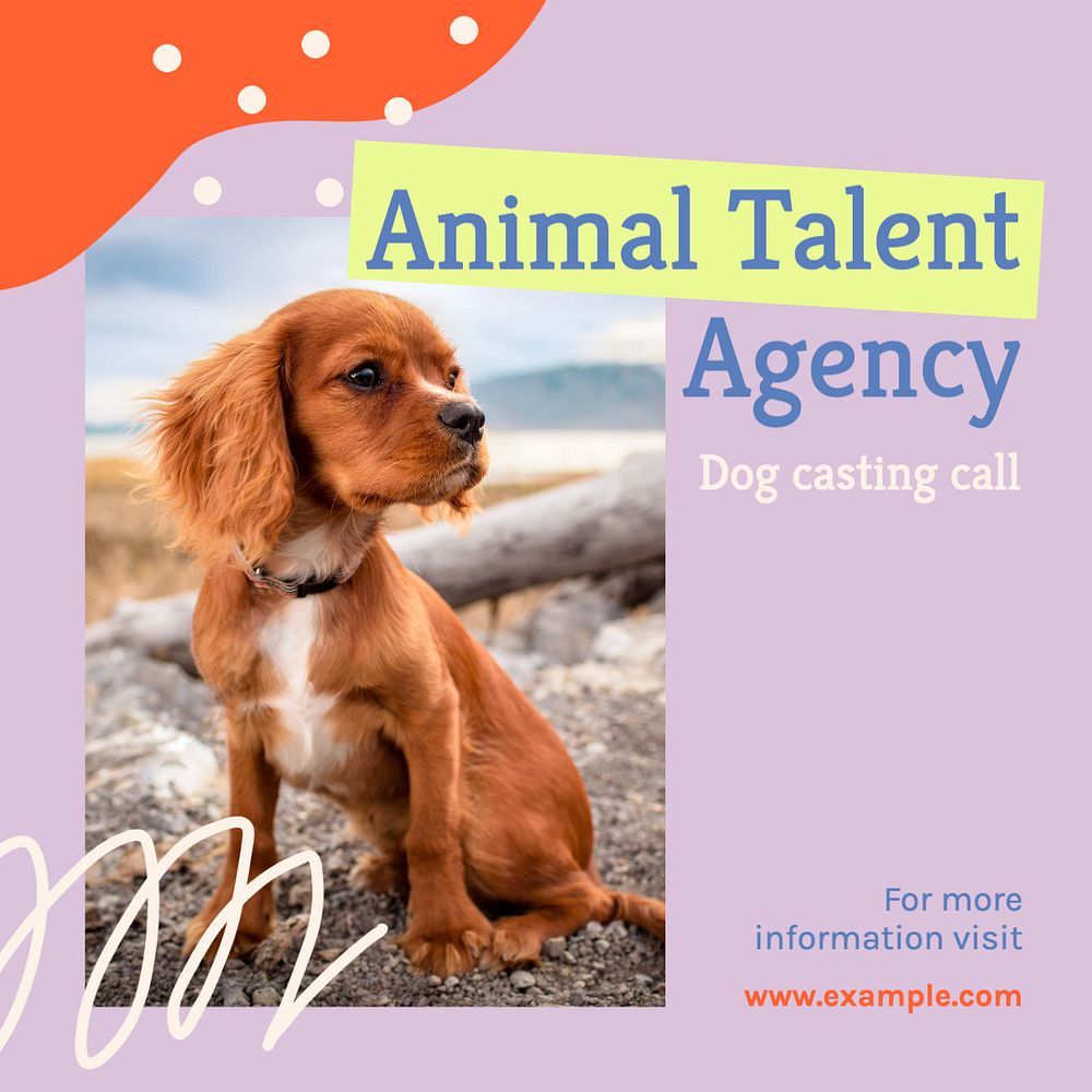 Animal talent agency Instagram post template, editable text