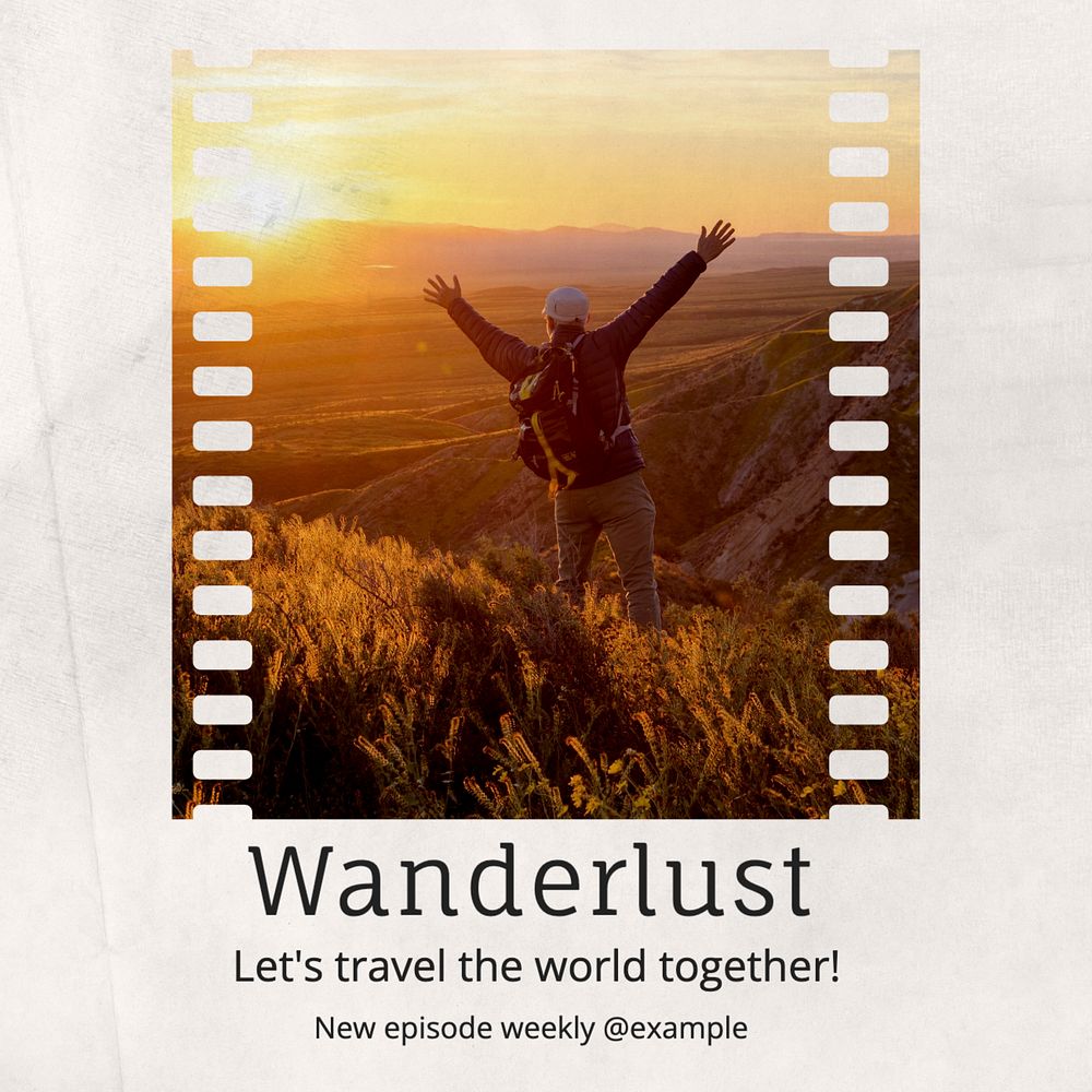 Travel vlog Instagram post template, editable text