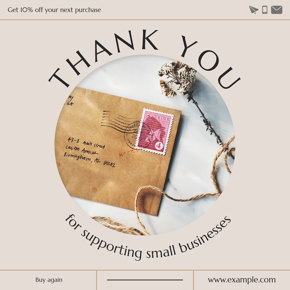 Thank you post template, editable text for social media