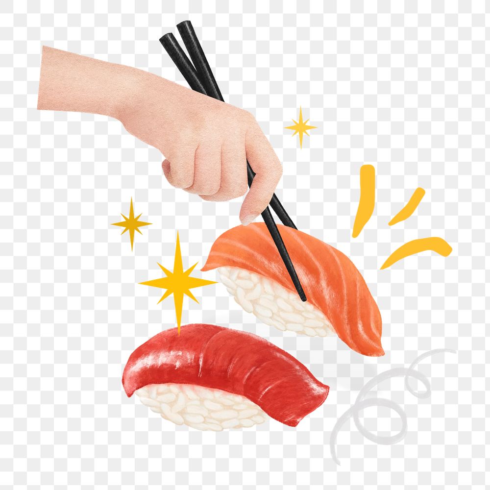 Japanese salmon sushi png sticker, Asian food illustration, editable design