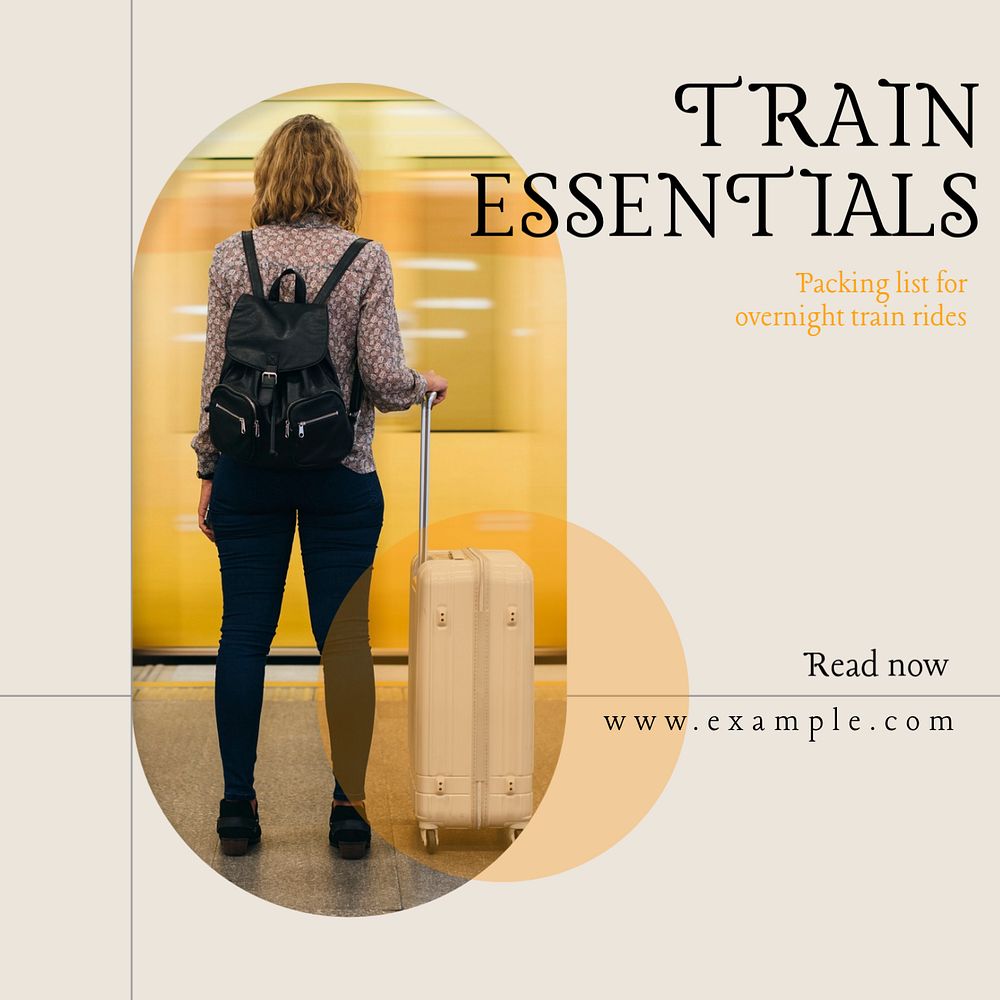 Train essentials Instagram post template, editable text