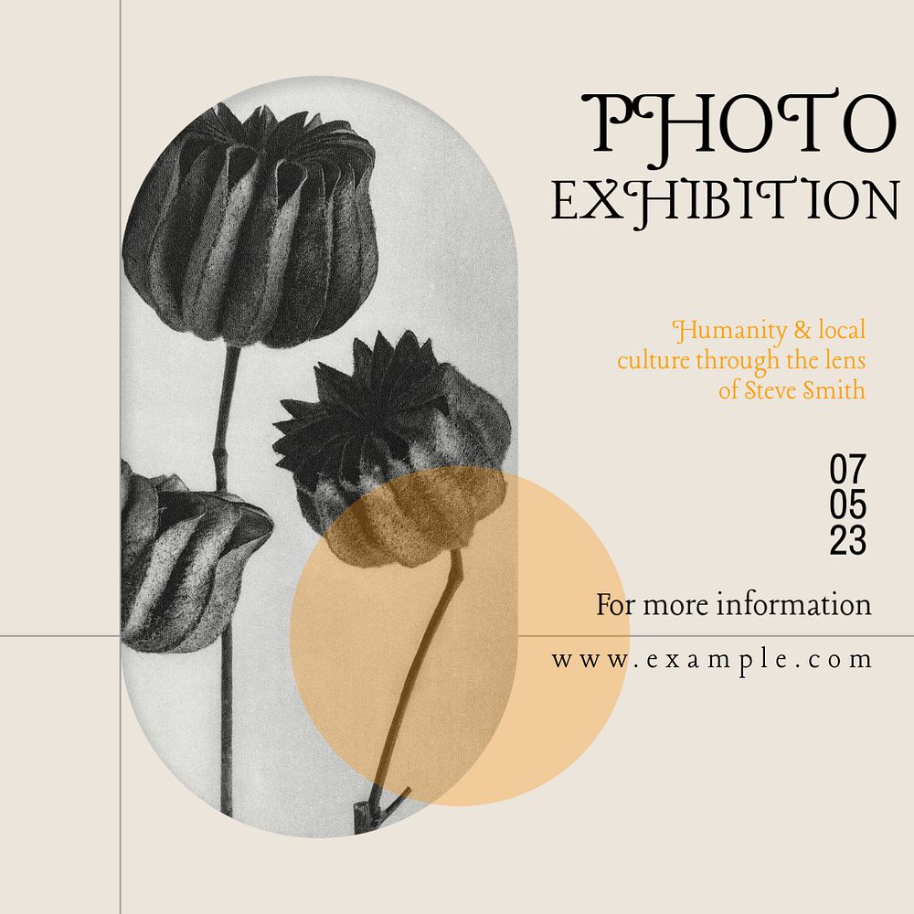 Photo exhibition Instagram post template, editable text