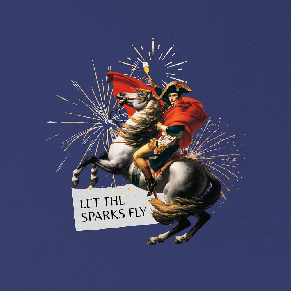 Let the sparks fly quote, Napoleon editable collage art. Remixed by rawpixel.