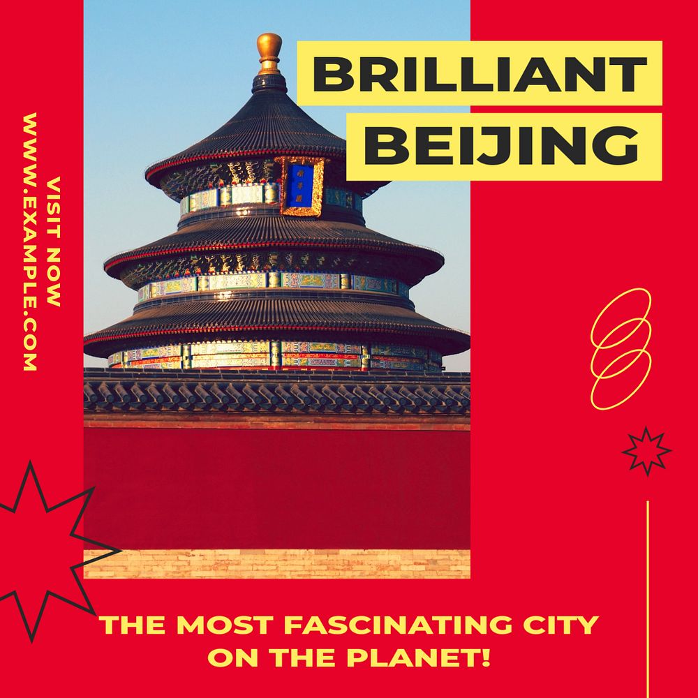 Beijing travel Instagram post template, editable design