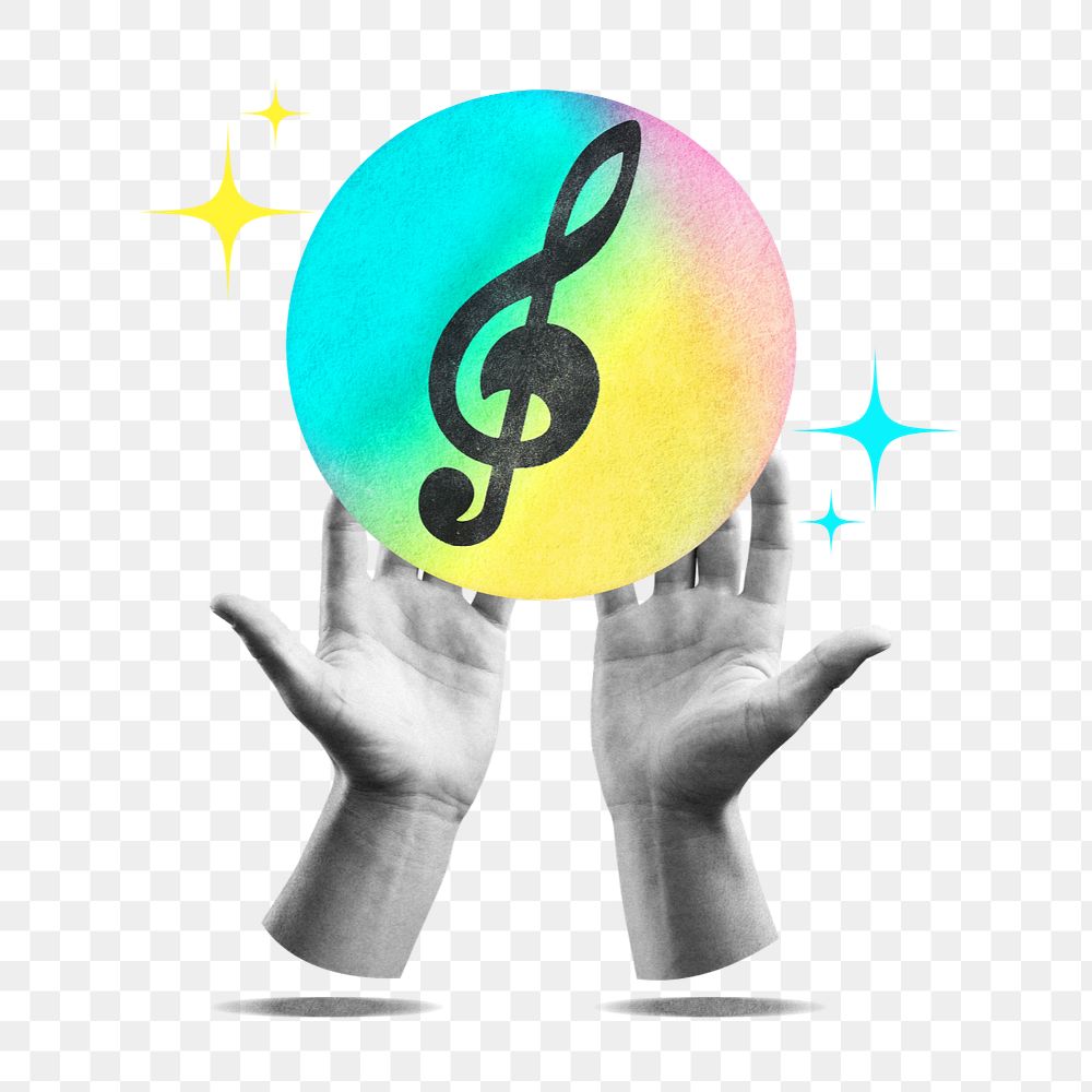 Hands cupping musical note, music remix