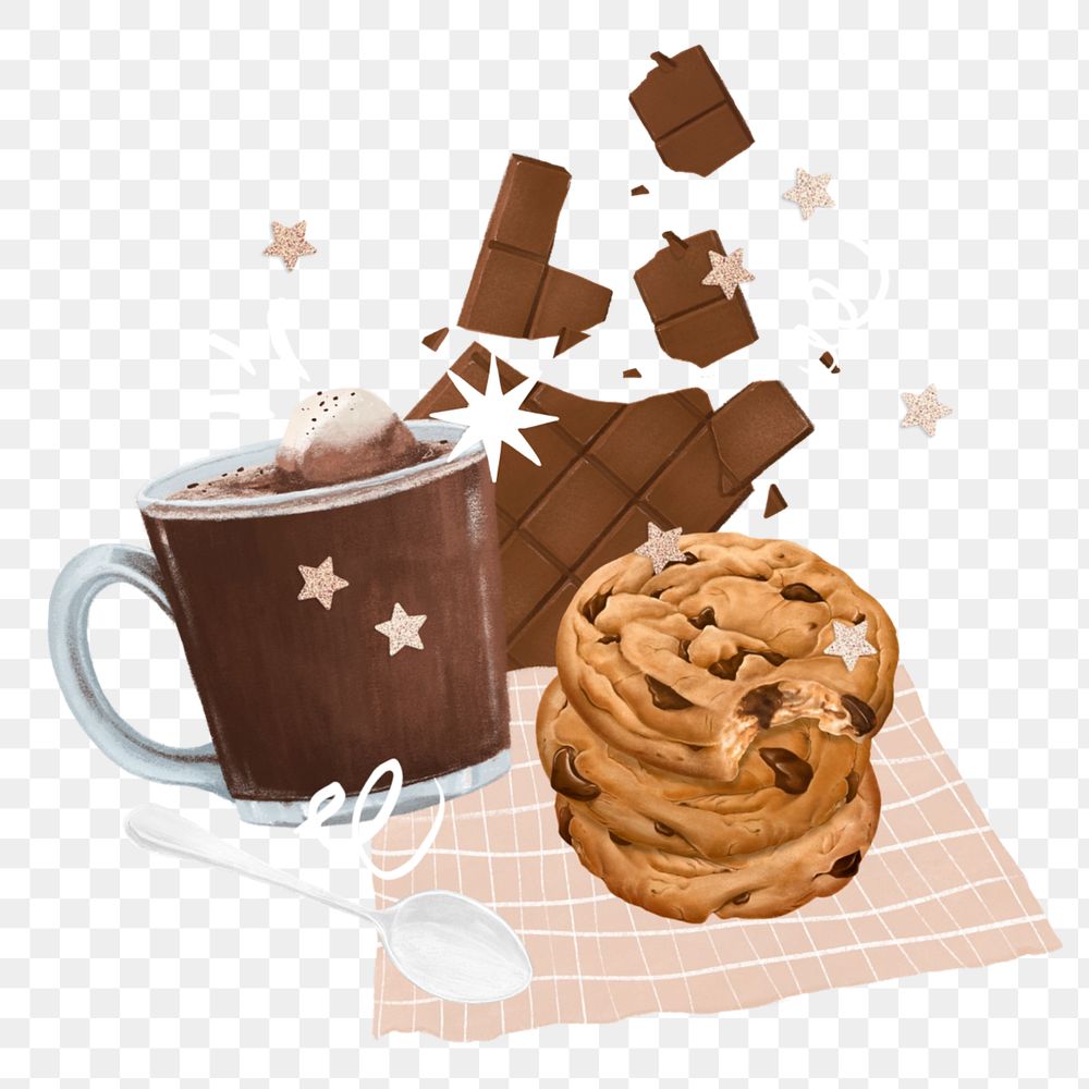 Chocolate chip cookies & milk png sticker, drink illustration, editable design