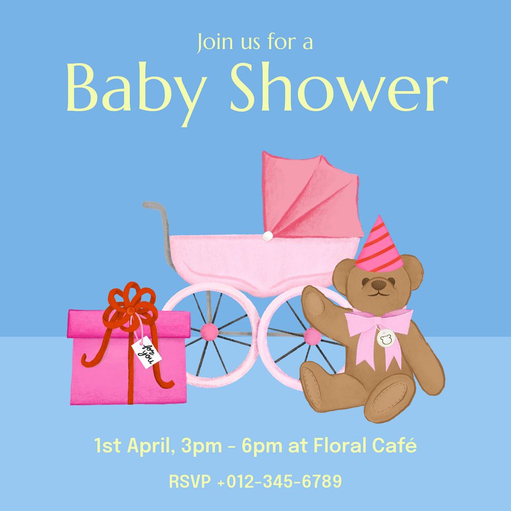 Baby shower Instagram post template, editable text