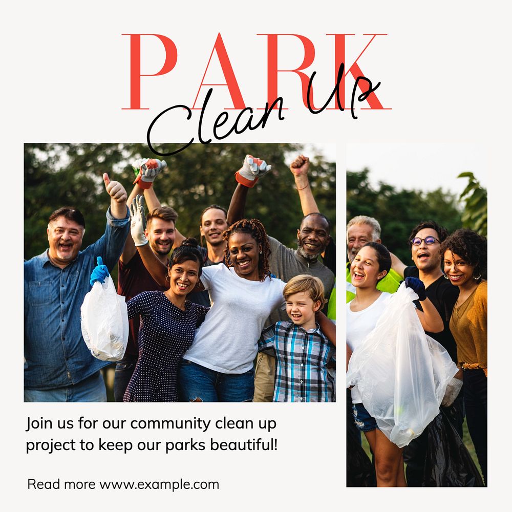 Park clean up Instagram post template, editable text