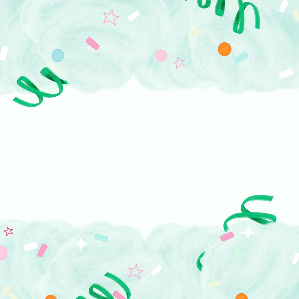 Green cotton candy background, cute border, editable design