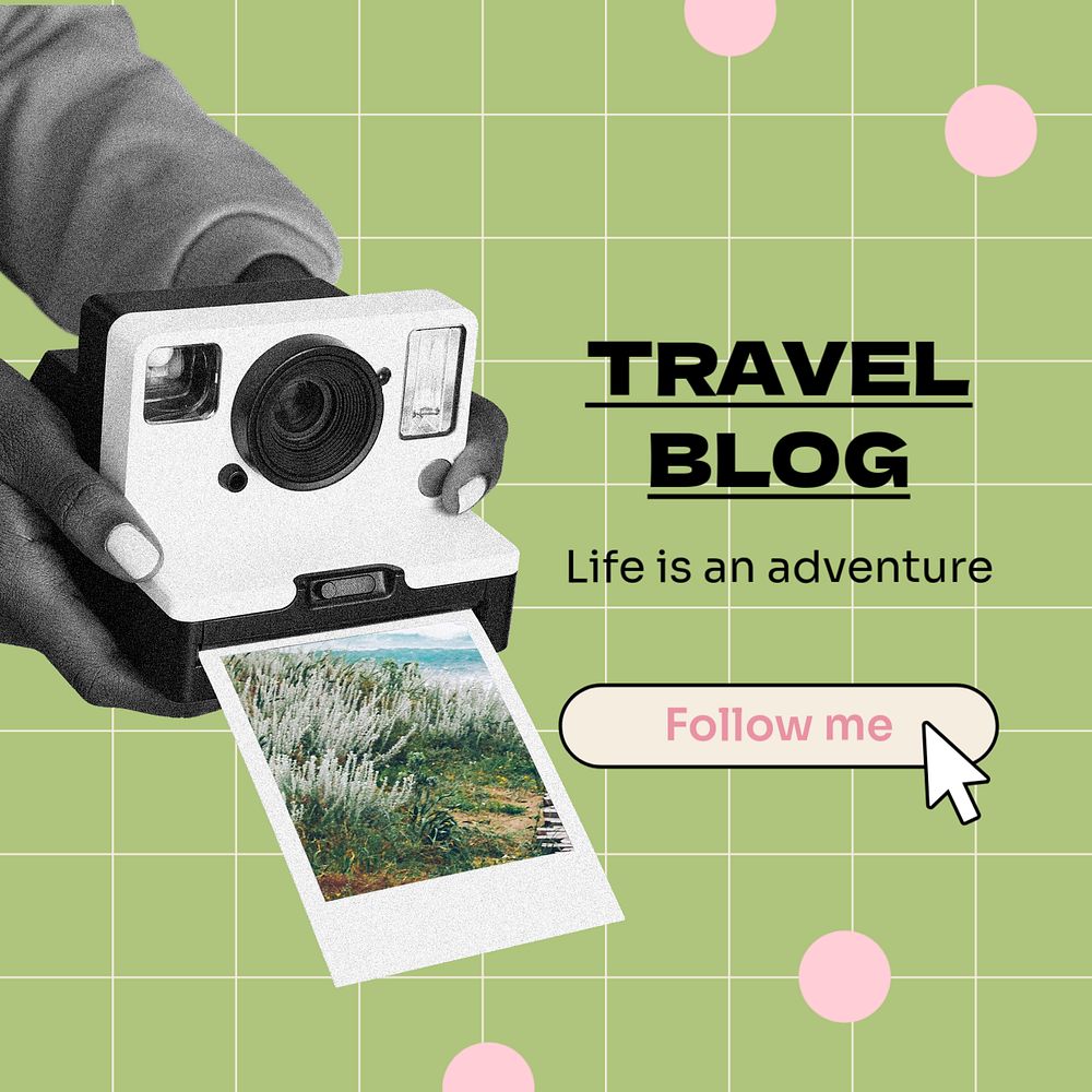 Travel blog Instagram post template, editable text