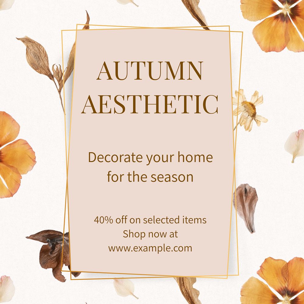 Autumn home decoration Instagram post template, editable text