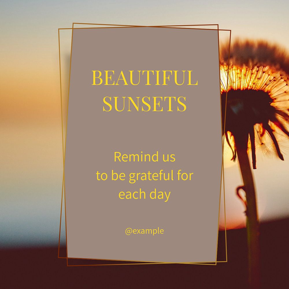 Beautiful sunsets Instagram post template, editable text