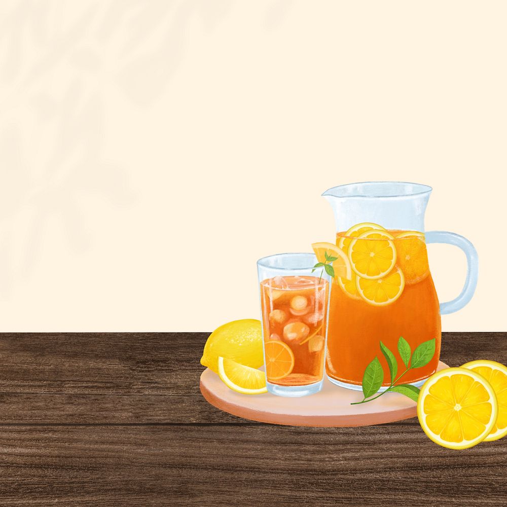 Iced lemon tea background, drinks illustration, editable design