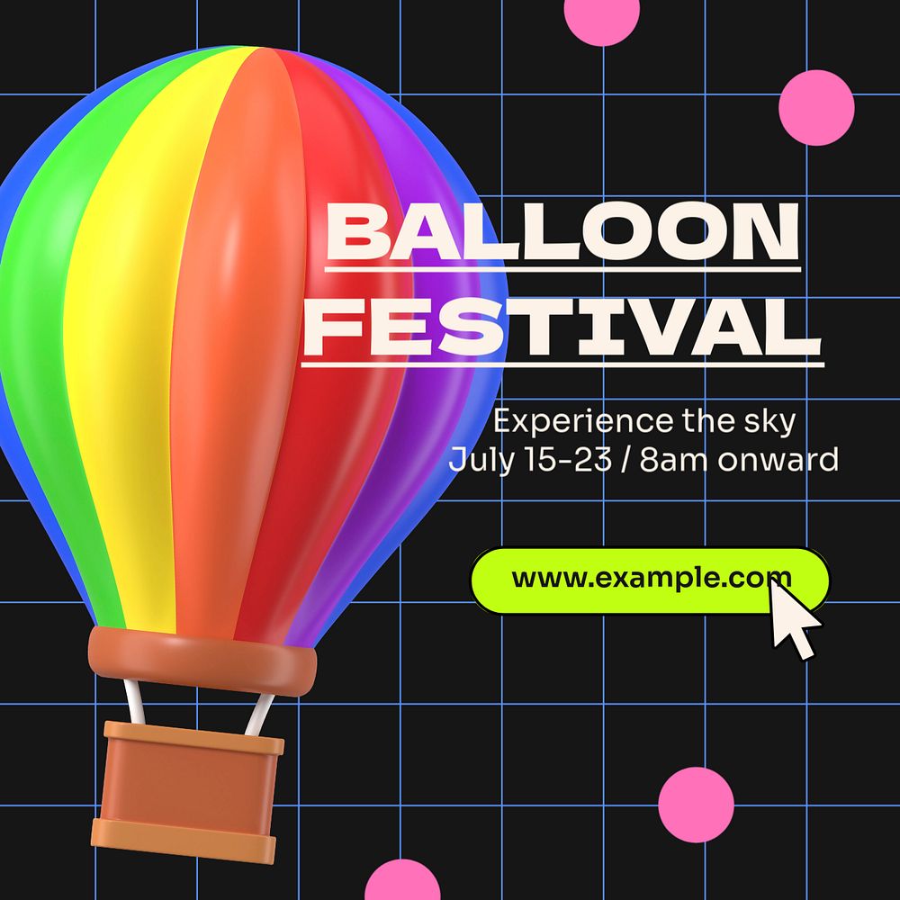 Balloon festival Instagram post template, editable text