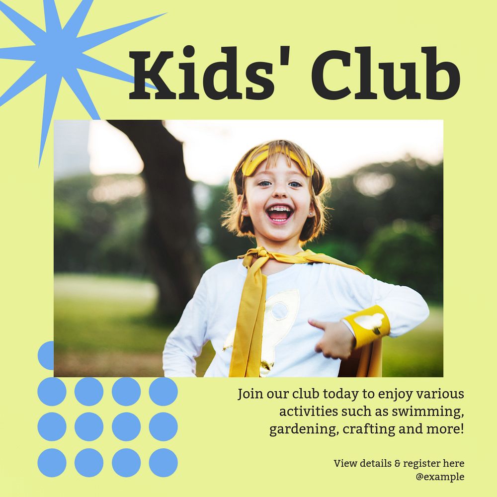 Kid club Instagram post template, editable design