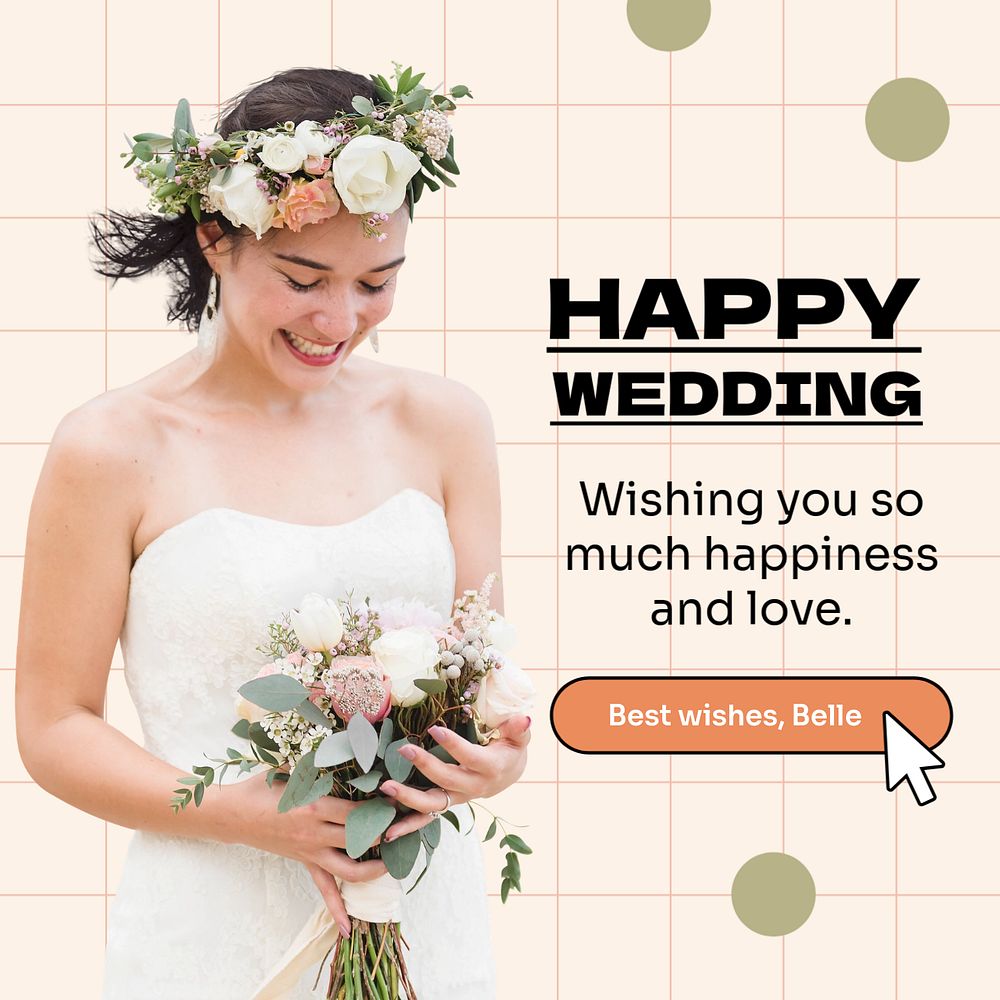 Happy wedding Instagram post template, editable text