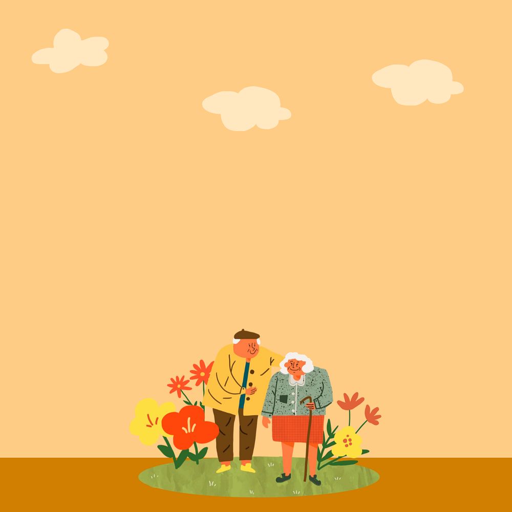 Cute old couple doodle border, editable design