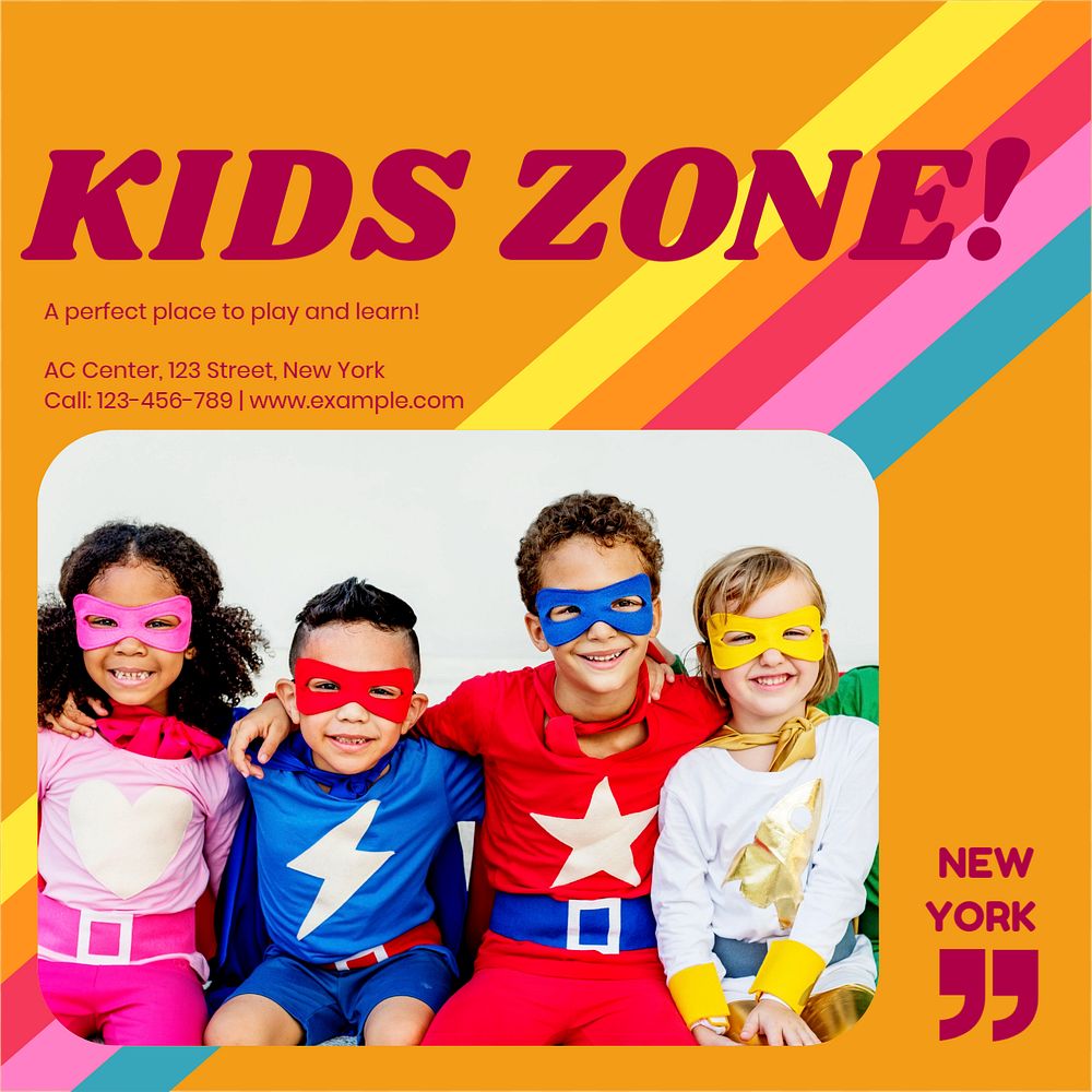 Kids zone Instagram post template, editable design