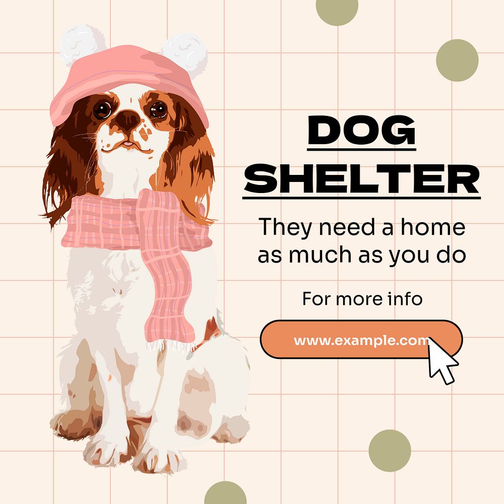 Dog shelter Instagram post template, editable text