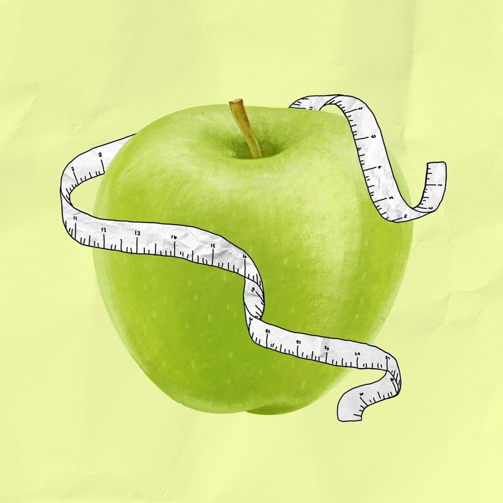 Apple tape measure, diet fruit illustration, editable design