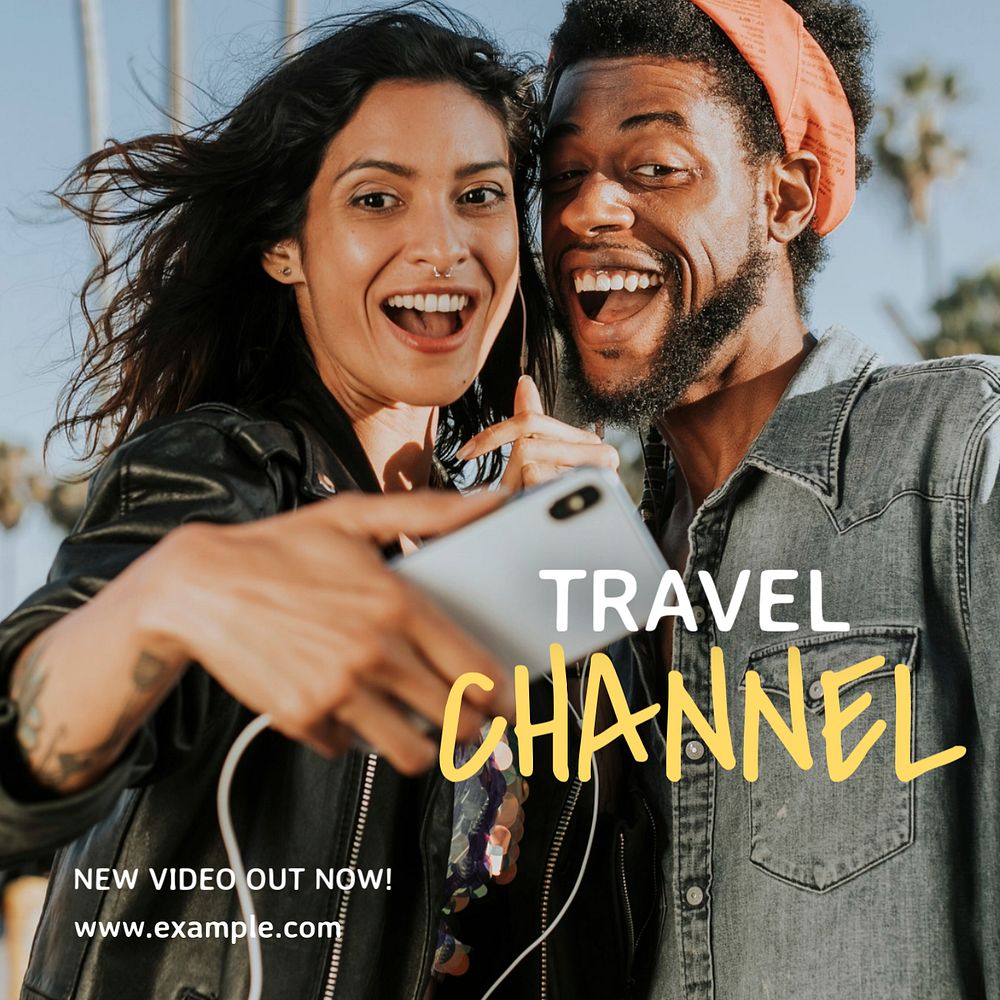 Travel channel Instagram post template, editable text