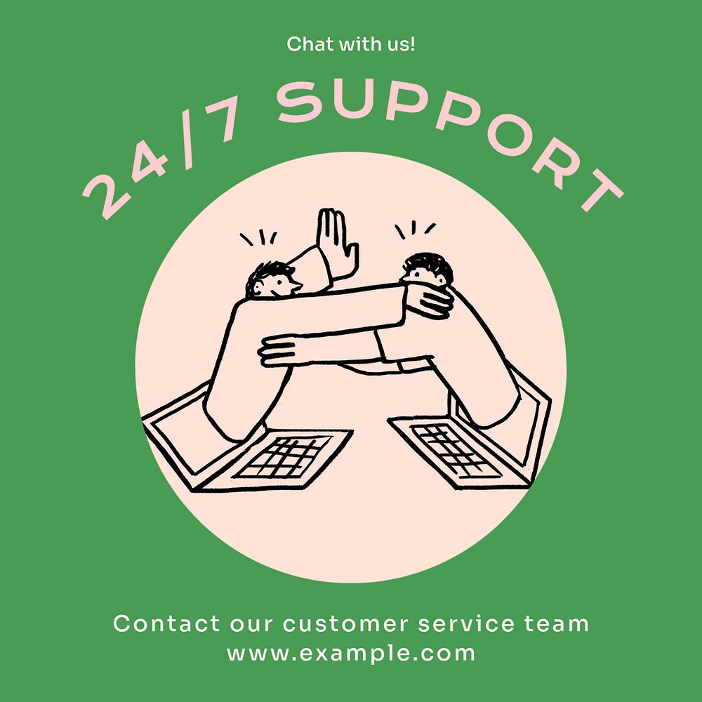 24/7 support Instagram post template, editable text