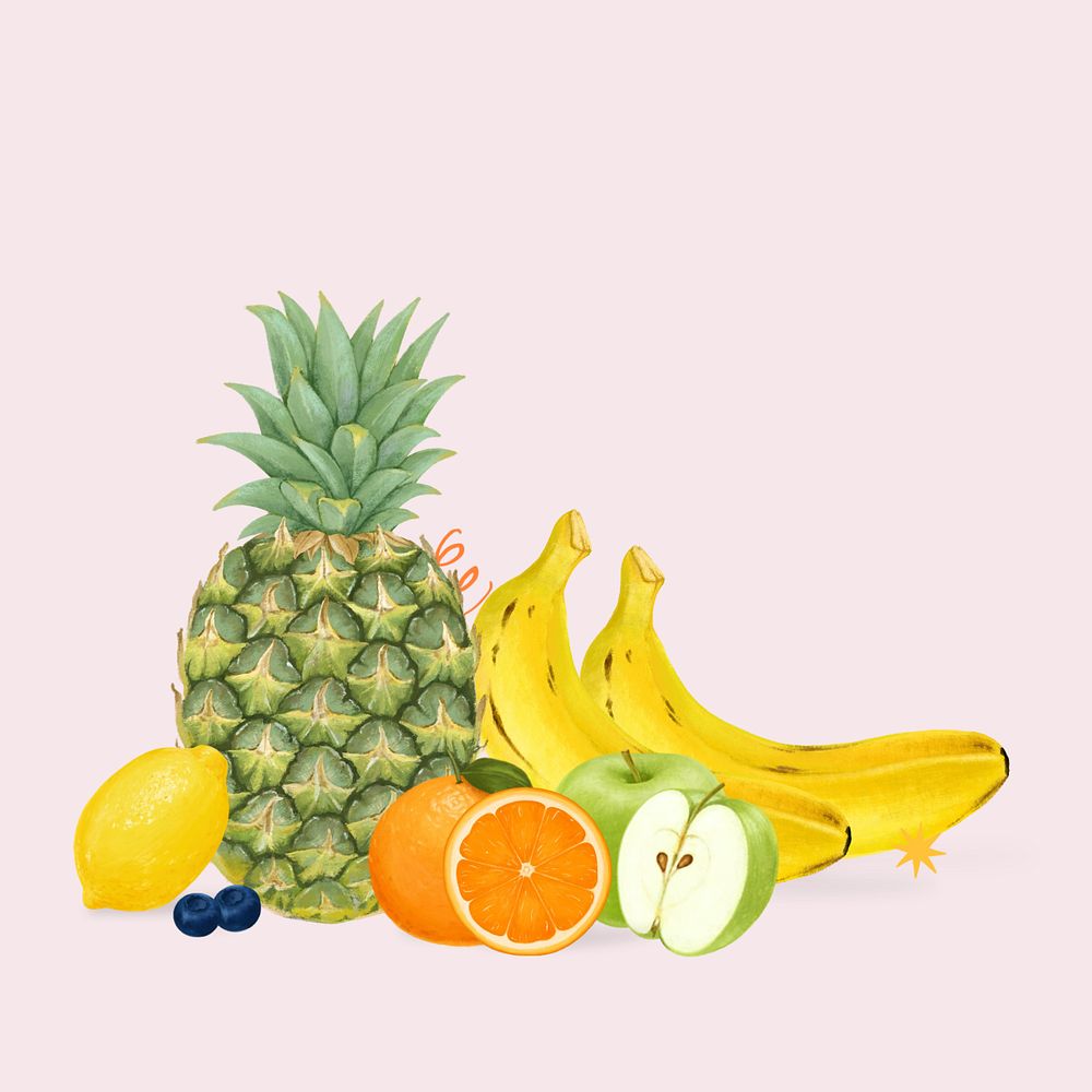 Variety of fruits, healthy food illustration, editable design