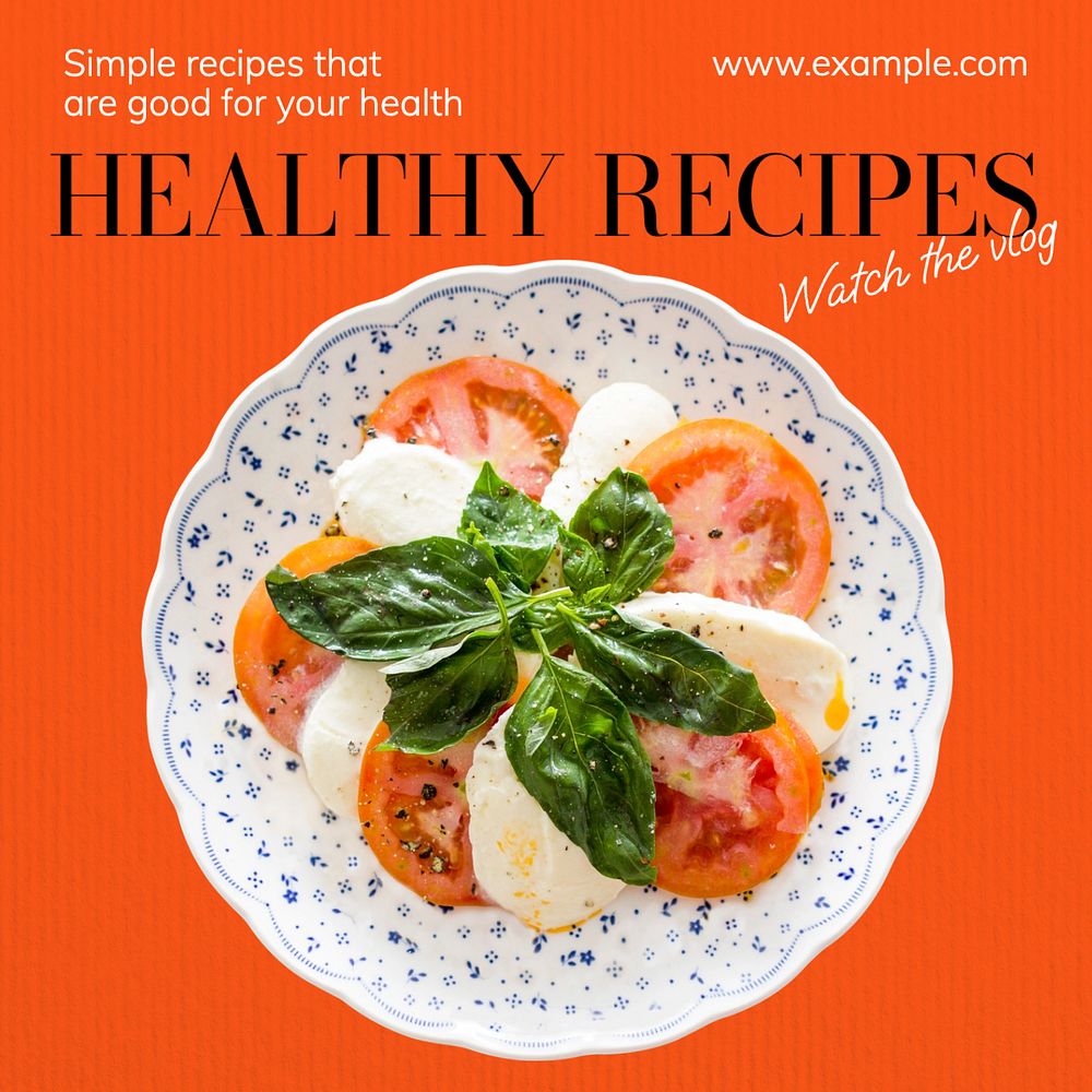 Healthy recipes Instagram post template, editable text