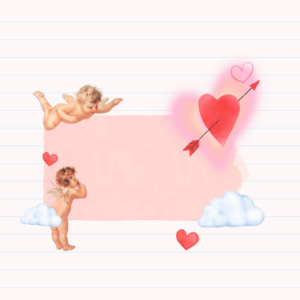 Valentine's Day cupid note paper, editable arrow through heart collage art. Remixed by rawpixel.