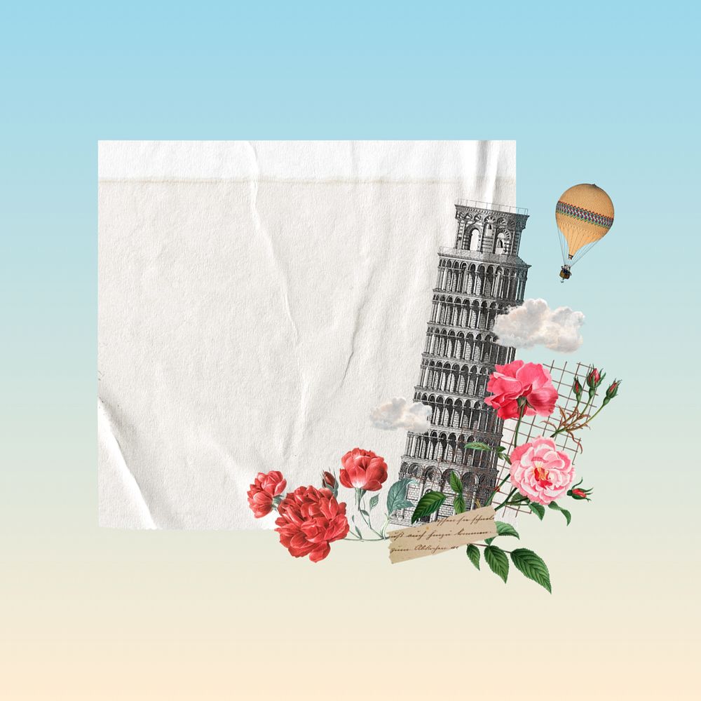 Tower of Pisa note paper, floral travel editable collage. Remixed by rawpixel.