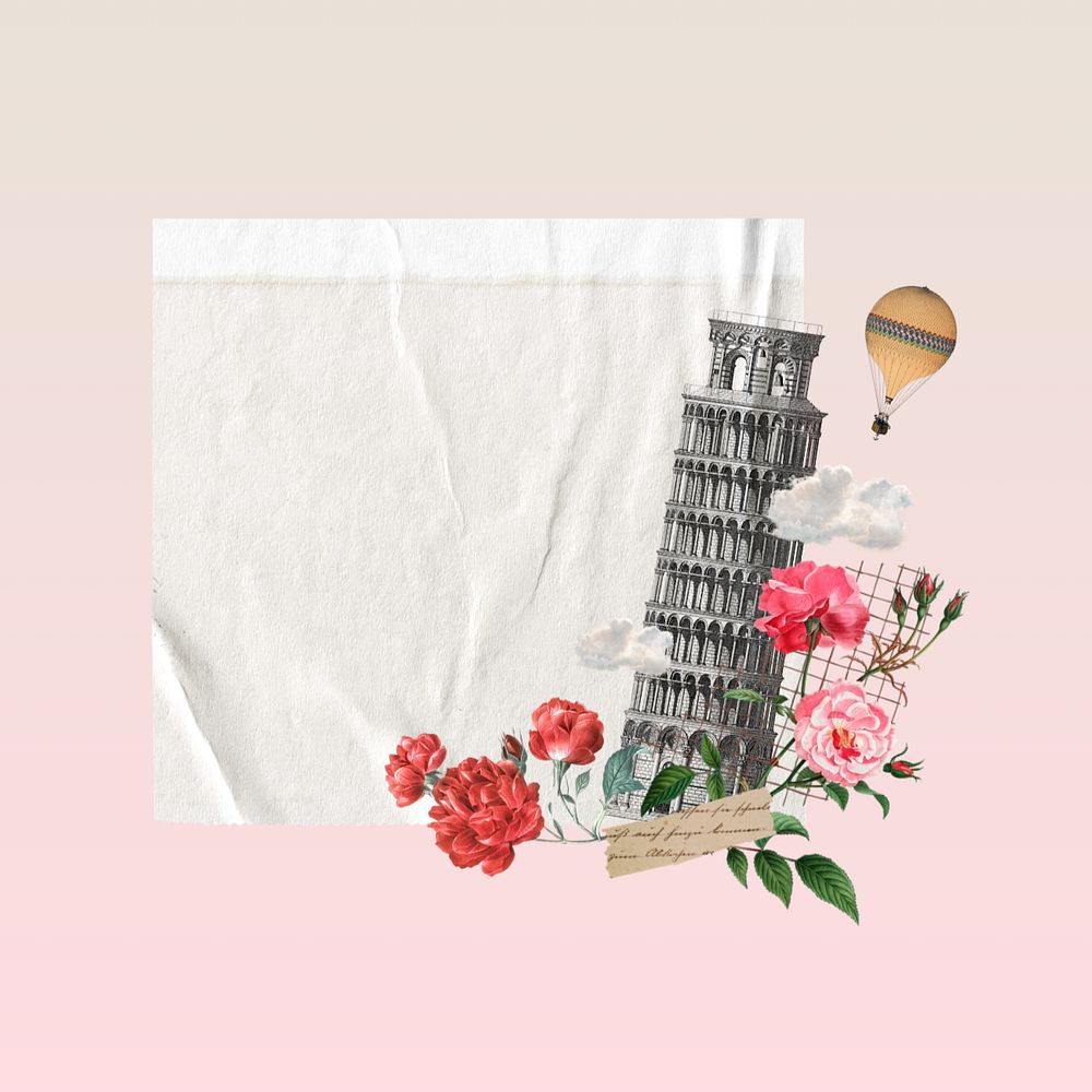 Tower of Pisa note paper, floral travel editable collage. Remixed by rawpixel.