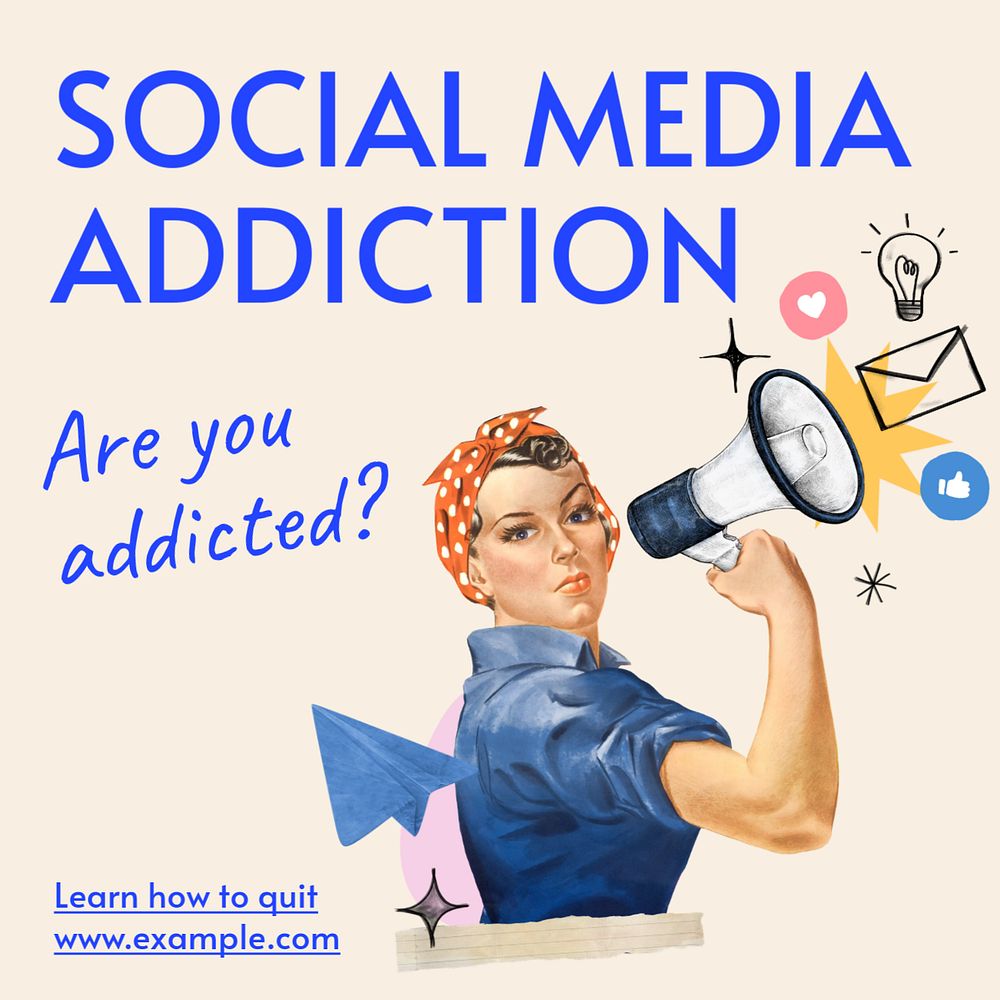 Social media addiction Instagram post template, editable text