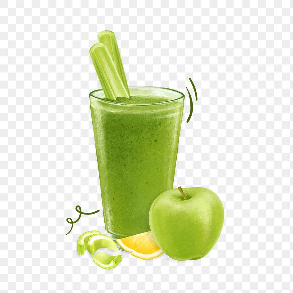 Celery & green apple juice png sticker, healthy drink illustration, editable design