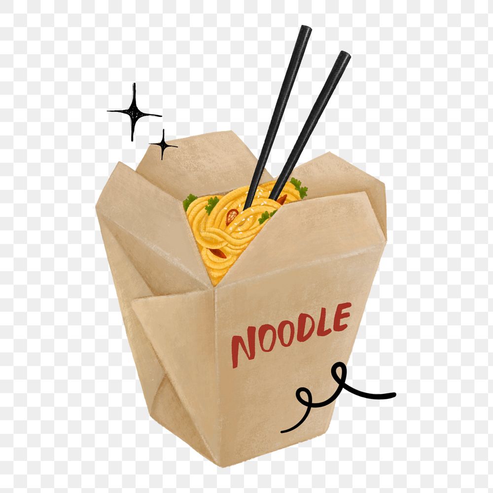 Chinese takeaway noodle png sticker, Asian food illustration, editable design