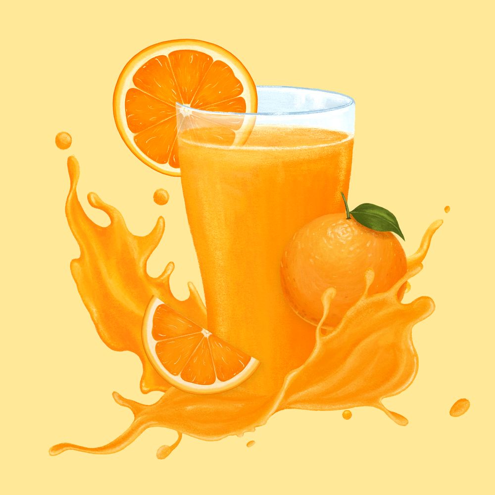 Orange juice splash, healthy drink illustration, editable design