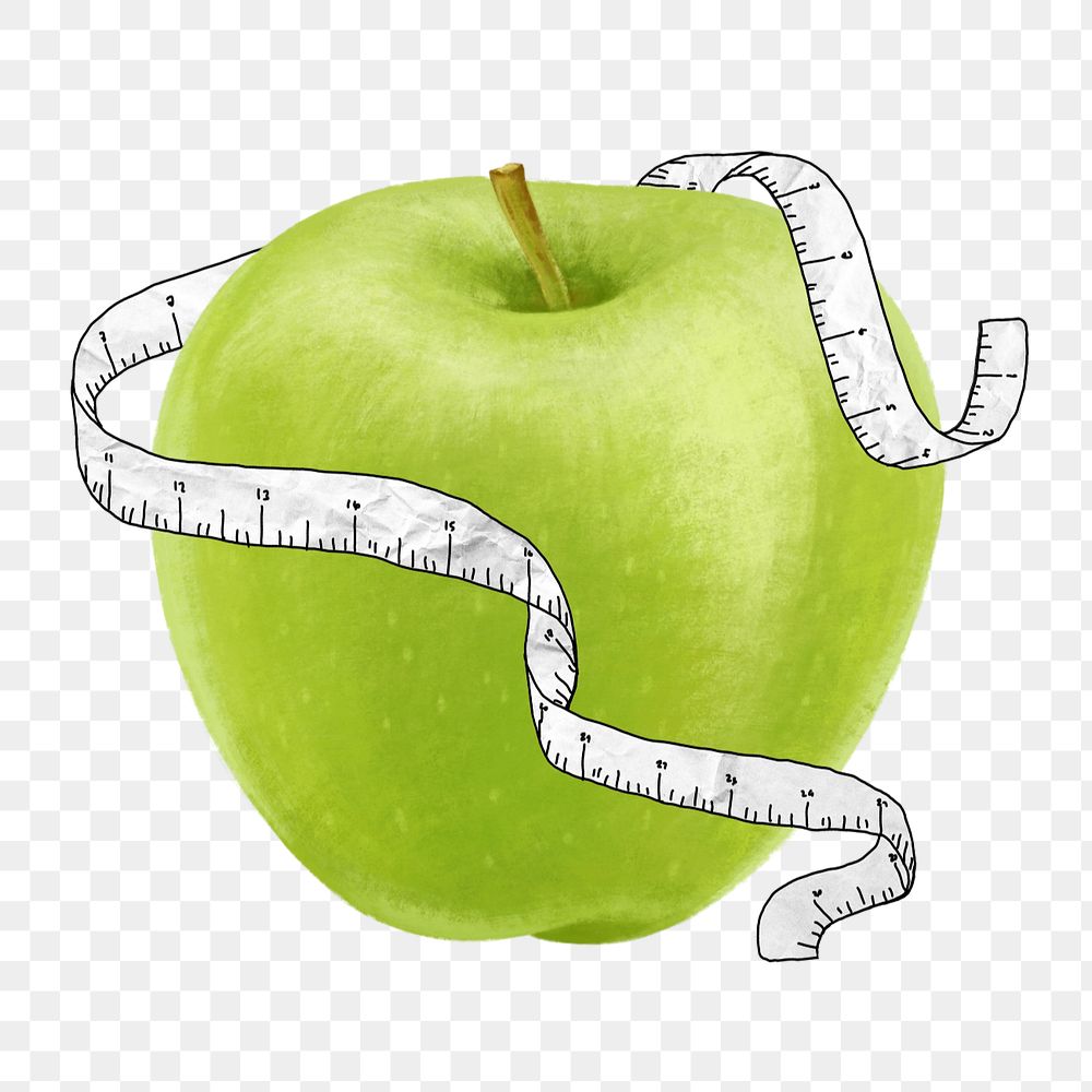 Apple tape measure png sticker, diet fruit illustration, editable design