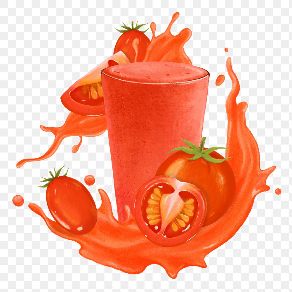 Tomato juice splash png sticker, healthy drink illustration, editable design