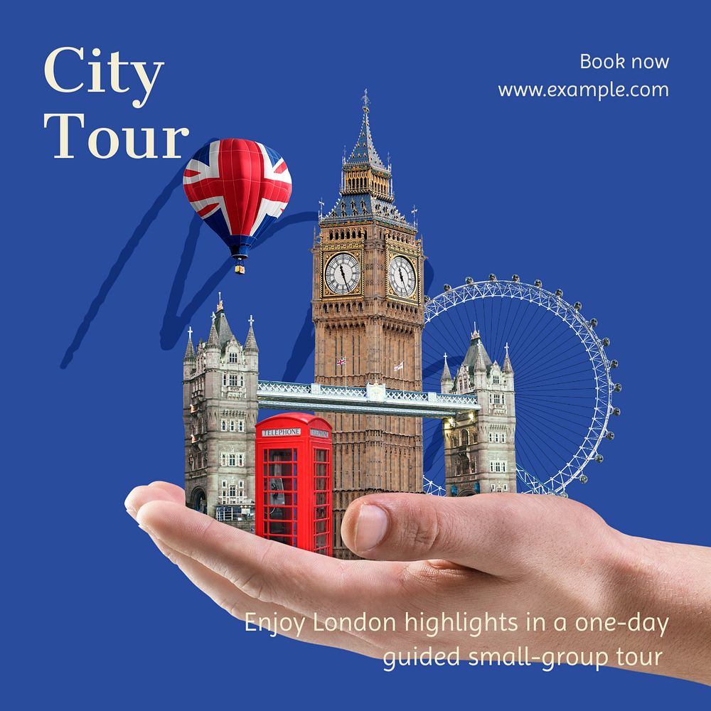 City tour Instagram post template, editable text