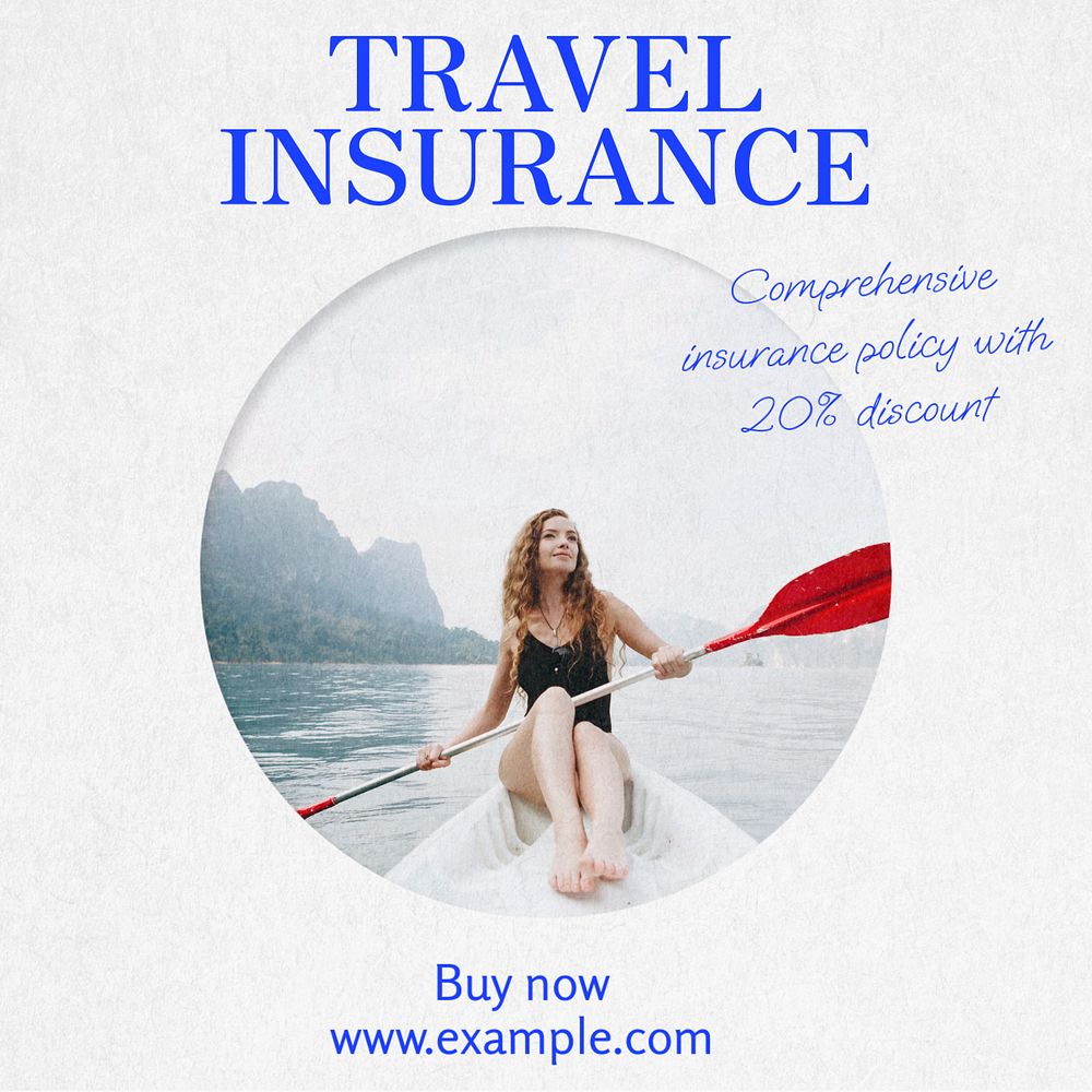 Travel insurance Instagram post template, editable text