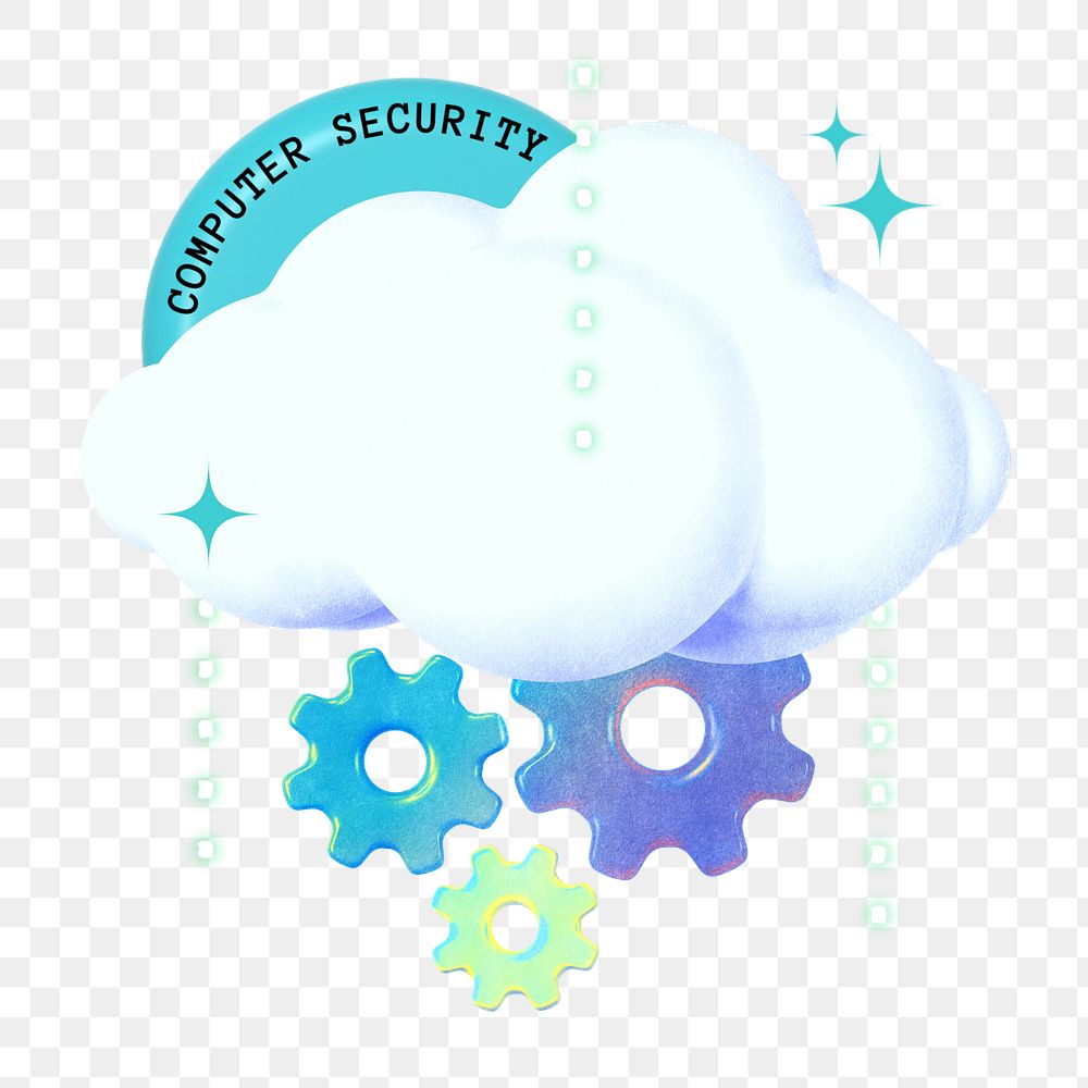 Computer security word png element, editable cloud gradient holographic collage remix